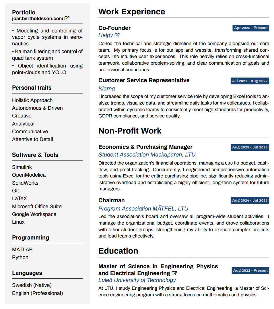 Joar's Curriculum Vitae